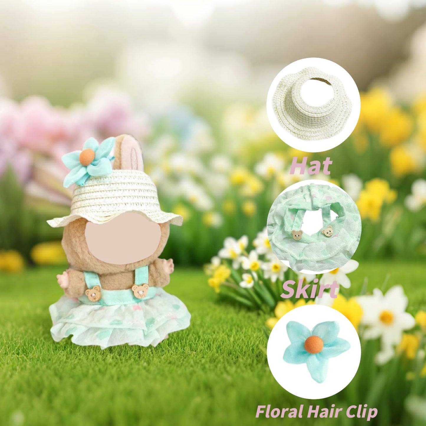 Dress For 17Cm Doll Designed ,Cute Chic Dress Set, Clothes Accessories (No Doll) (Green Saree + Hat)