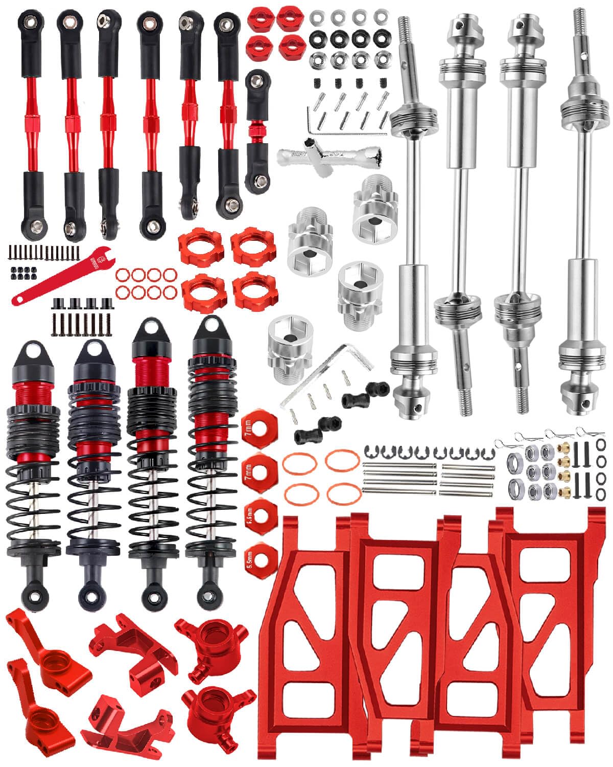 hopsupRC Upgrades for 1/10 Rustler/Slash/Stampede 4x4,RC Shocks&Steel Drive Shaft CVD&Adjustable Turnbuckles Camber Links&A Arm&