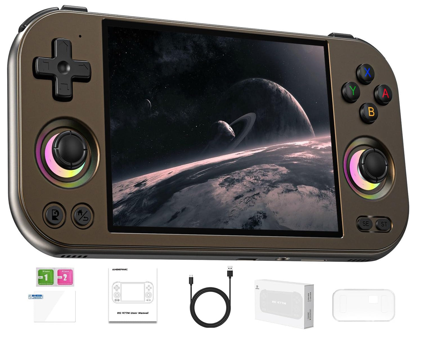 ANBERNIC RG477M Retro Handheld Game Console   Aluminum Alloy CNC Android 14 System 4.7 Inch LTPS in-Cell Screen Dimensity 8300 Processor Support WiFi 6E Bluetooth 5.3 NO Game Card(Brozen)