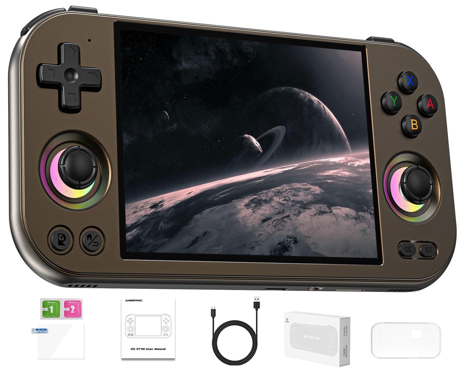 ANBERNIC RG477M Retro Handheld Game Console   Aluminum Alloy CNC Android 14 System 4.7 Inch LTPS in-Cell Screen Dimensity 8300 Processor Support WiFi 6E Bluetooth 5.3 NO Game Card(Brozen)