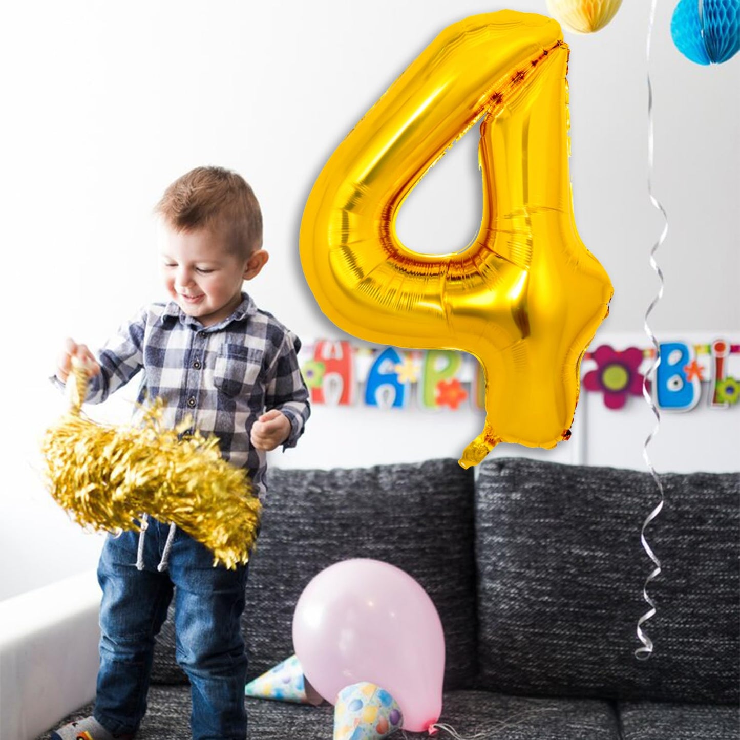Pigetale 40 Inch Gold Large Numbers Balloons 0-9 Giant Jumbo Number 4 Digit 4 Helium Balloons, Big Foil Mylar Number Balloons Fo