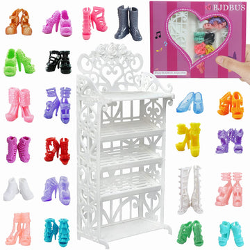 Bjdbus 1 Doll Shoes Rack Shelf + 20 Pairs Shoes Set Accessories High Heel Boots Sandals Assorted Furniture For 11.5 Inch Girl Doll