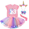 Tutu And Sian Unicorn Birthday Outfit For Girls - Unicorn Shirt, Tutu Skirt Dress, Birthday Girl Crown, Hair Bow & Satin Sash (Unicorn 3Y, 3 Years)