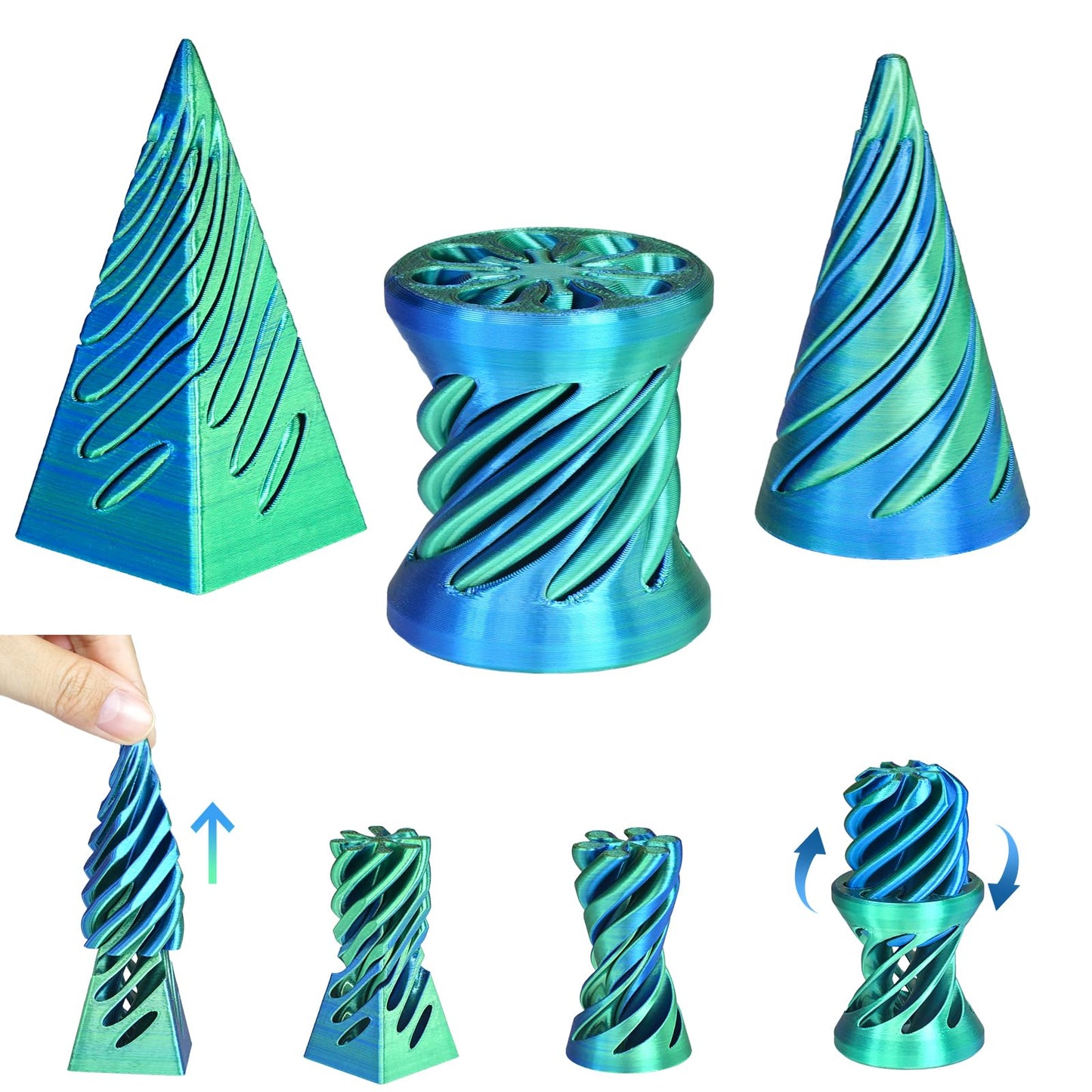 Mydhall 3PCS Impossible Cone 3D Printed Spiral Cone Fidget Toys Impossible Pyramid Passthrough Sculpture Stress Relieving Toys for mature-themeds and Kids Stocking Filler White Elephant Gifts(Blue Green)