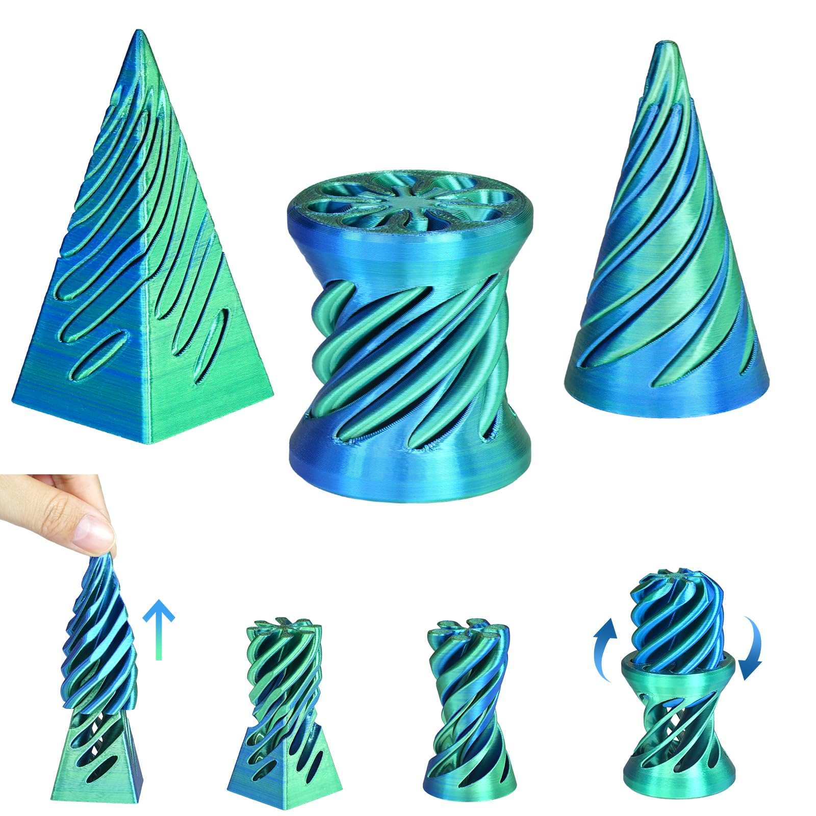 Mydhall 3PCS Impossible Cone 3D Printed Spiral Cone Fidget Toys Impossible Pyramid Passthrough Sculpture Stress Relieving Toys for mature-themeds and Kids Stocking Filler White Elephant Gifts(Blue Green)