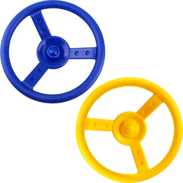 Haconba 2 Pack Steering Wheel Playset Plastic Pirate Ships Wheel With Mounting Tools For Kids Playground Outdoor Gym (Blue, Yell