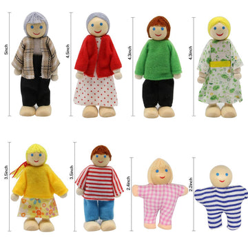 Puckway Lovely Happy Dollhouse Dolls Family Set Of 8 Wooden Figures For Children House Pretend Gift