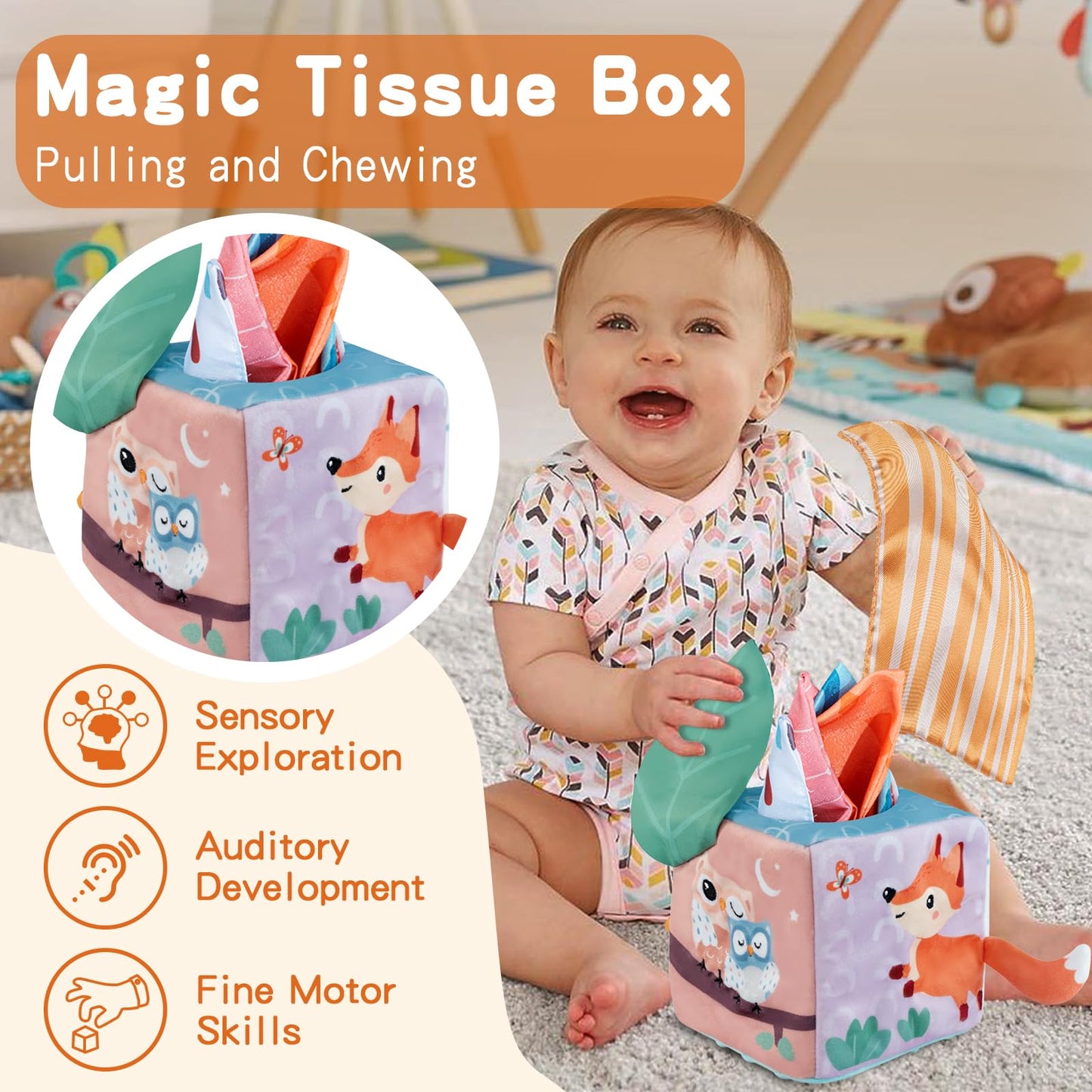 Twefex Montessori Toys For Babies 6-12 Months - 3 In 1 Baby Toys Play Kit - Medium Spinning Drum - Baby Tissue Box Toy - Peekabo