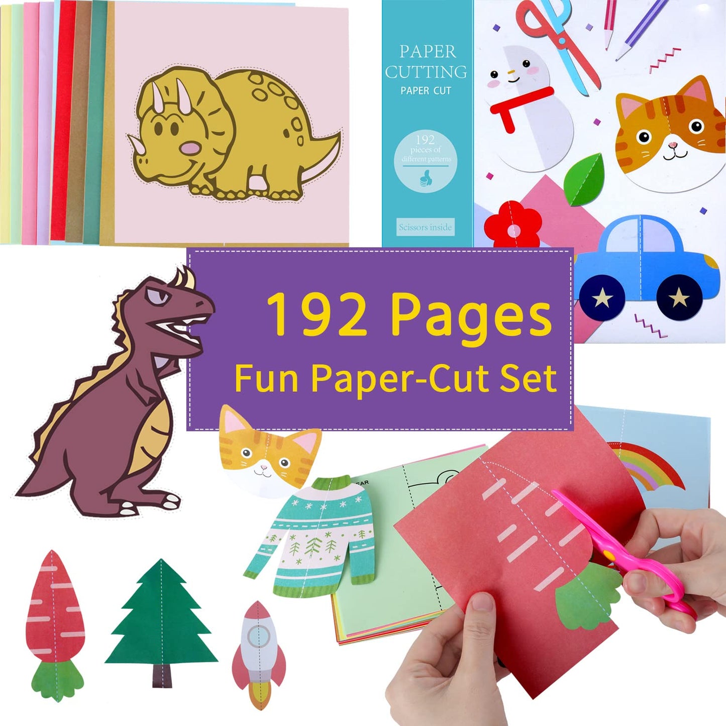 scissor skills activity book, Kids Educational Toy, DIY Fun Paper-cutting, 3-6 years old handmade material ,200 sheets double-si