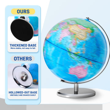 Bshapplus 13'' World Globe For Kids, Classroom Globe For Education & Decoration With Metal Base, Hd Film Surface