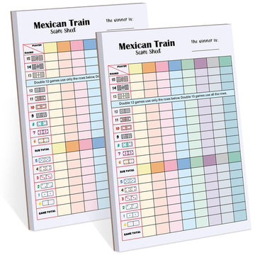 Halloscume 2 Pack 120 Sheets Mexican Train Score Pads Colorful Chicken Foot Dominoes Game Scorepad mature-themed Mexican Train Score Sheet Scoreboard Paper Record Clearly for Family Christmas (8 x 5.5 Inches)