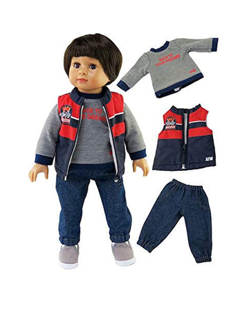 American Fashion World Boys 'Race to Your Dreams' 3 Piece Vest and Pants Set for 18-Inch Dolls | enhanced Quality & Trendy Design | Dolls Clothes | Outfit Fashions for Dolls for Popular Brands