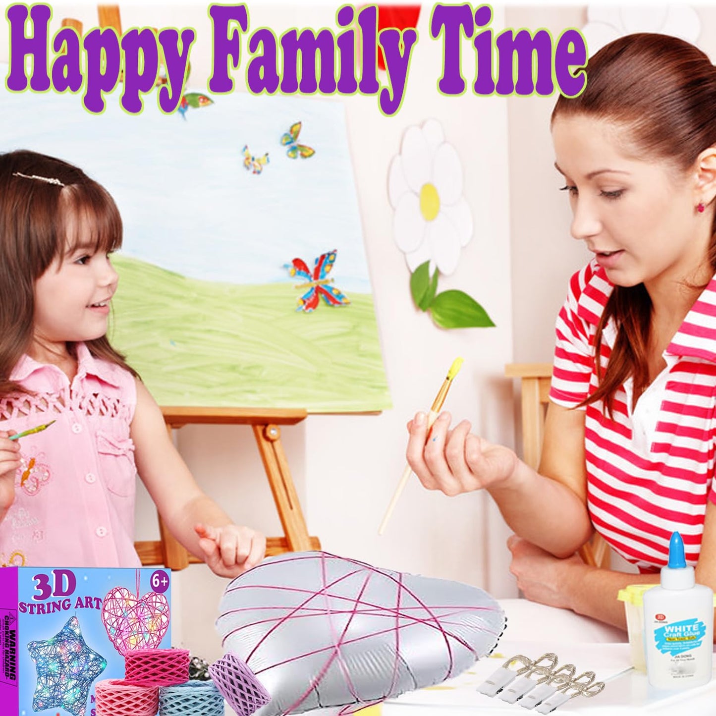 Beilunt Art and Crafts for Kids Ages 6-8, 3D String Art Kits for Girls Christmas Birthday Gifts, Crafts for Girls 8-12, Make Lan