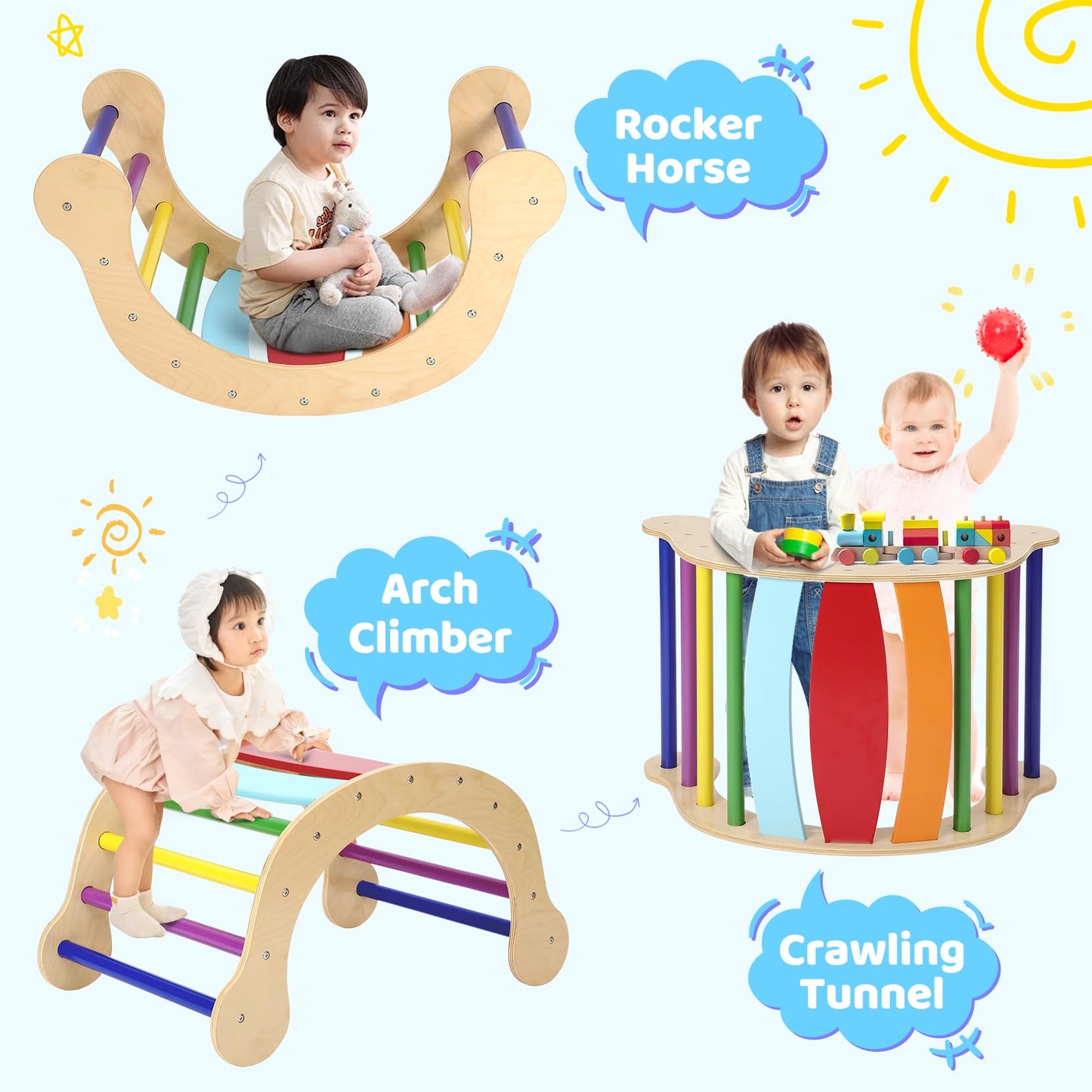 Yoleo Large Pikler Triangle Set 7-In-1 With Adjustable Height, Montessori Toddler Climbing Toys Indoor With Sturdy Base, Easy-Fo