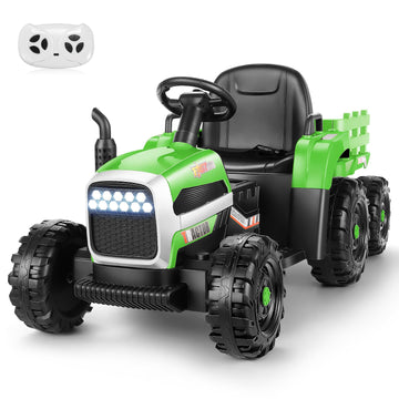 Hikole Kids Ride on Tractor, 12V Electric Tractors with Trailer, Remote Control, 11-LED Headlights, 3-Gear-Shift, 30W Dual Motor