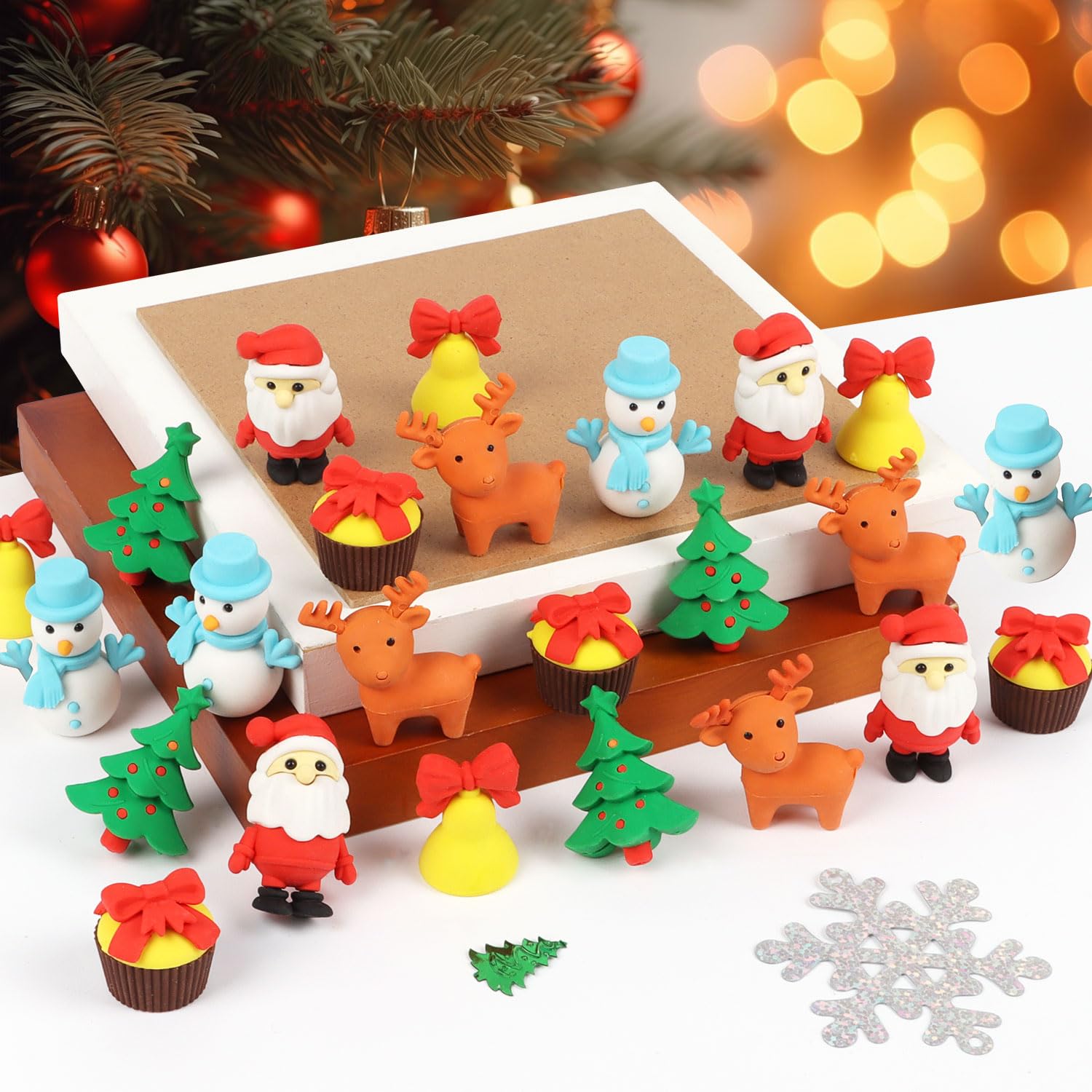 CCINEE 30Pcs Christmas 3D Erasers for Kids Bulk, Detachable and Assemblable Holiday Santa Reindeer Snowman Puzzle Erasers Desk P