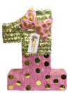 Apinata4U Pink And Gold Number 1 Piñata With Bow, Princess Theme First Birthday Decorations, Pink & Gold Party Supplies, Kids Party Favor For Birthday Celebration, Girls Birthday, 20 X 16 X 4 Inches