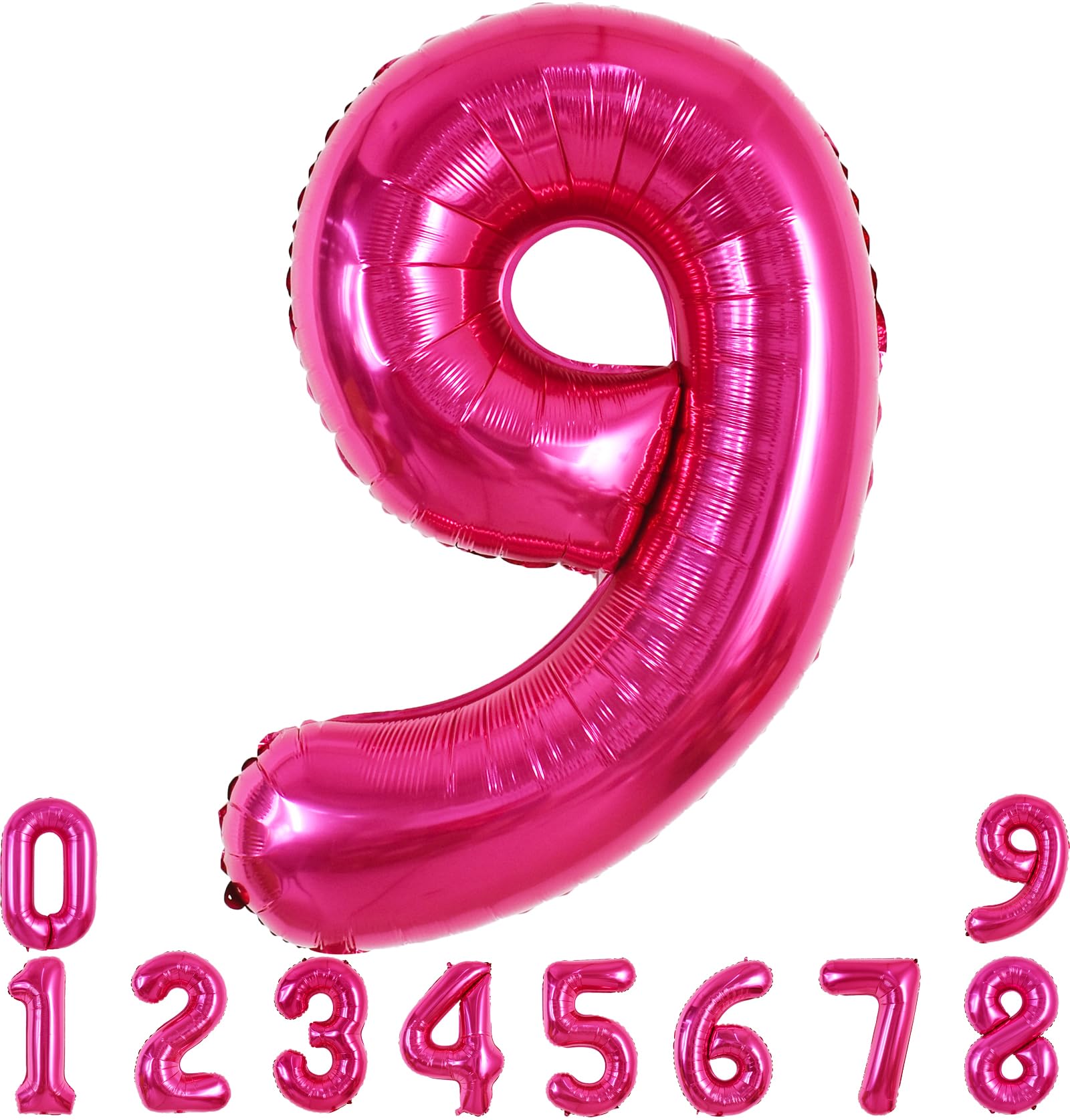 Toniful 40 Inch Hot Pink Large Numbers Balloon 0-9 Birthday Party Decorations,Foil Mylar Big Number 9 Balloon Digital 9 For Birt