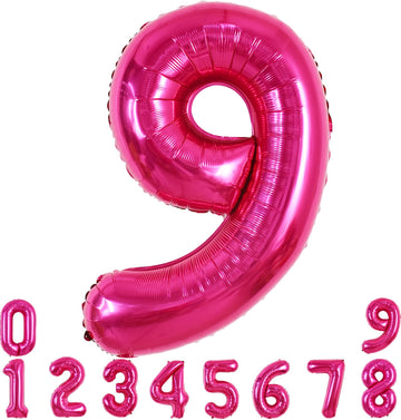 Toniful 40 Inch Hot Pink Large Numbers Balloon 0-9 Birthday Party Decorations,Foil Mylar Big Number 9 Balloon Digital 9 For Birt