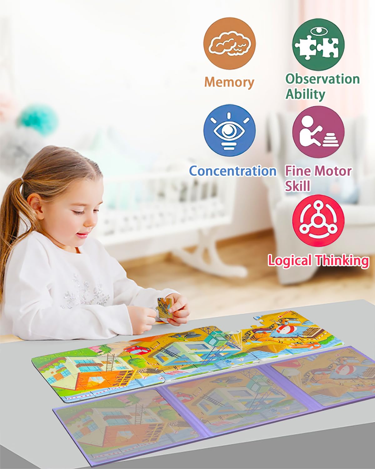 Magnetic Puzzles for Toddlers, 37 Pieces Travel Puzzles Game Magnetic Jigsaw Puzzle Magnet Puzzle Book for Kids Car Traffic Acti