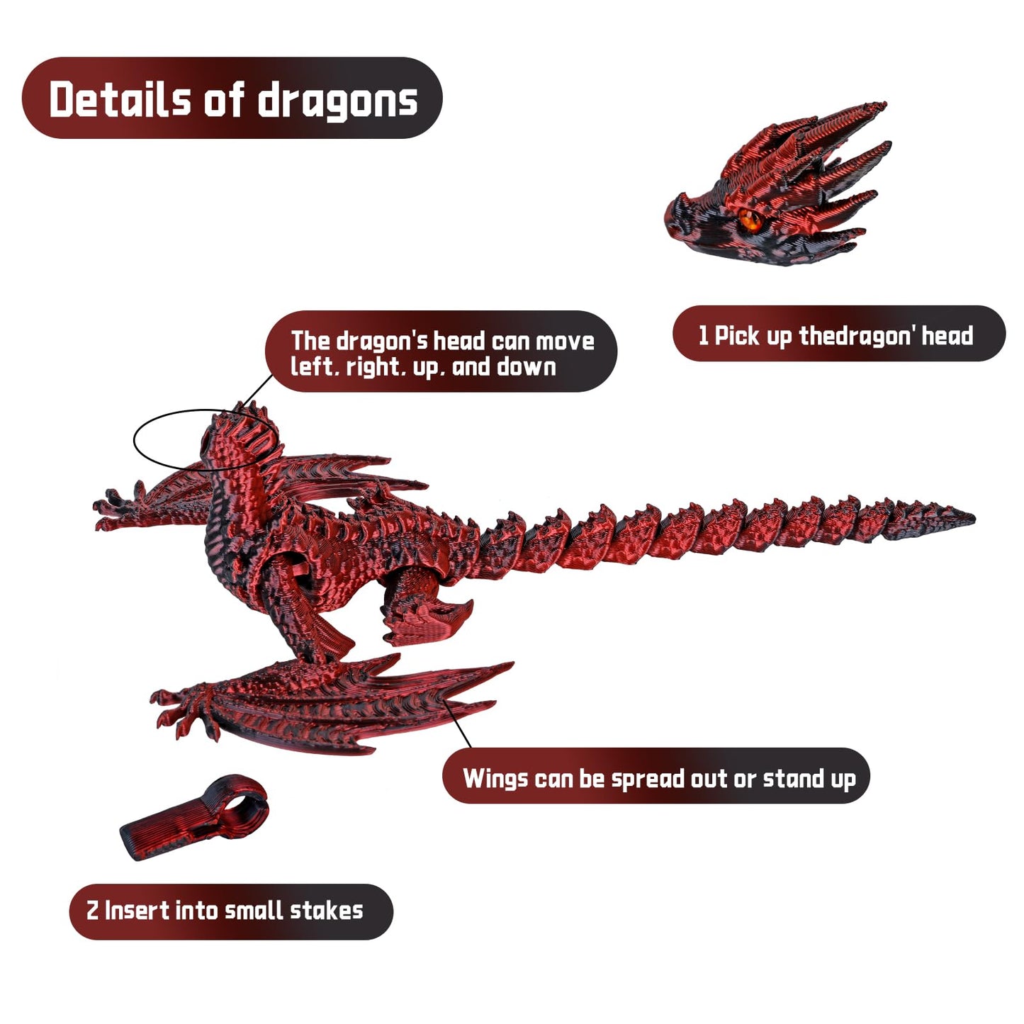 Jefuzh 3D Printed Dragon,Flying Mystery Dragon Eggs Easter Articulated Dragon,3D Printed Crystal Dragon With Wings,3D Dragon Egg