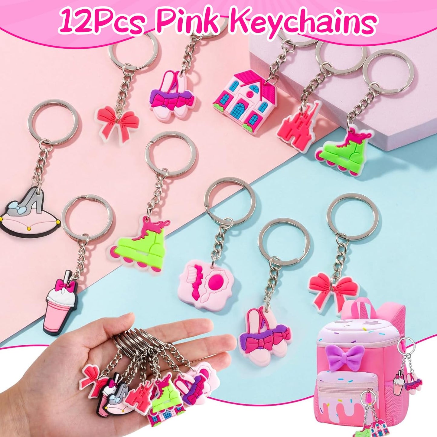 KELENO 110 Pink Party Favors Princess Birthday Supplies Straw Bubble Silicone Bracelet Keychain Tattoo Sticker Girl Kid Toy Gift