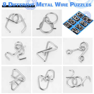 Yilloog Metal Wire Puzzle Set Of 8 With Pouch, Brain Teaser Puzzles Iq Test Puzzle Ring Disentanglement Unlock Interlock Game Tr