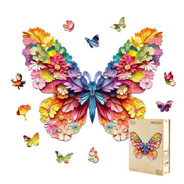Wooden Puzzles For Adults, Colorful Butterfly Flower Wooden Jigsaw Puzzles For Adults, Wood Puzzles Adult, Unique Animal Shape,
