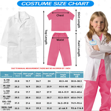 COTATERO Doctor Scrubs Costume for Kids With Stethoscope Lab Coat Career Day Costume Halloween Dress Up For Boys Girls 3-12 (Pink  M-120/4-5T)