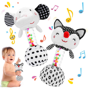 Fpvera Baby Soft Rattles Shaker: Infant Developmental Hand Grip Baby Toys, High Contrast Black And White Newborn Sensory Toys Rattle Toy 0 3 6 9 12 Months For Babies Boys Girls Shower Gift, 2Pcs