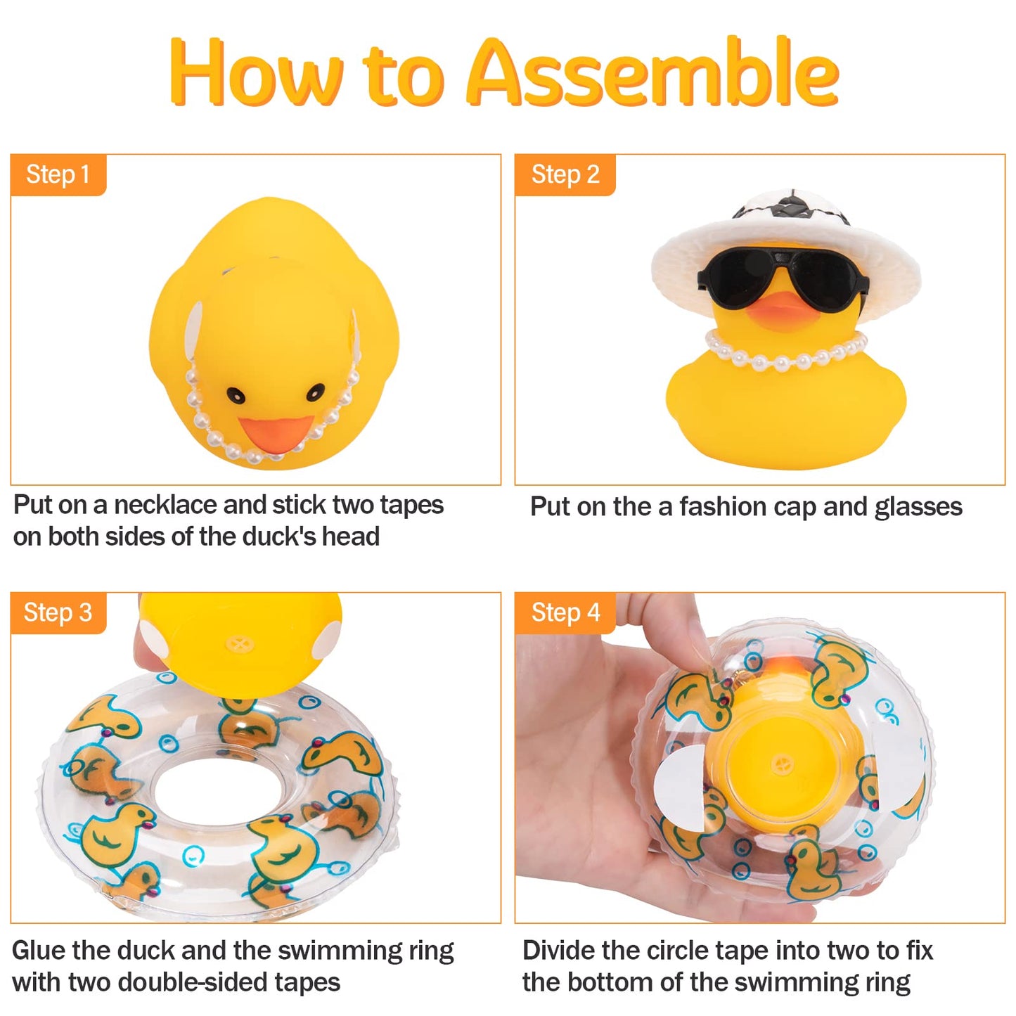 Wonuu Car Rubber Duck, Yellow Duck Decoration Dashboard With Sun Hat Swim Ring Necklace Sunglasses For Car Dashboard Decorations, Soccer Hat-Transparent-Small Pearl