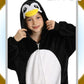LONULAIN Unisex Kids Animal Oneise Pajamas, Boys Girls Flannel Hooded Halloween Cosplay Costume/Homewear/Sleepwear (Penguin,4-5