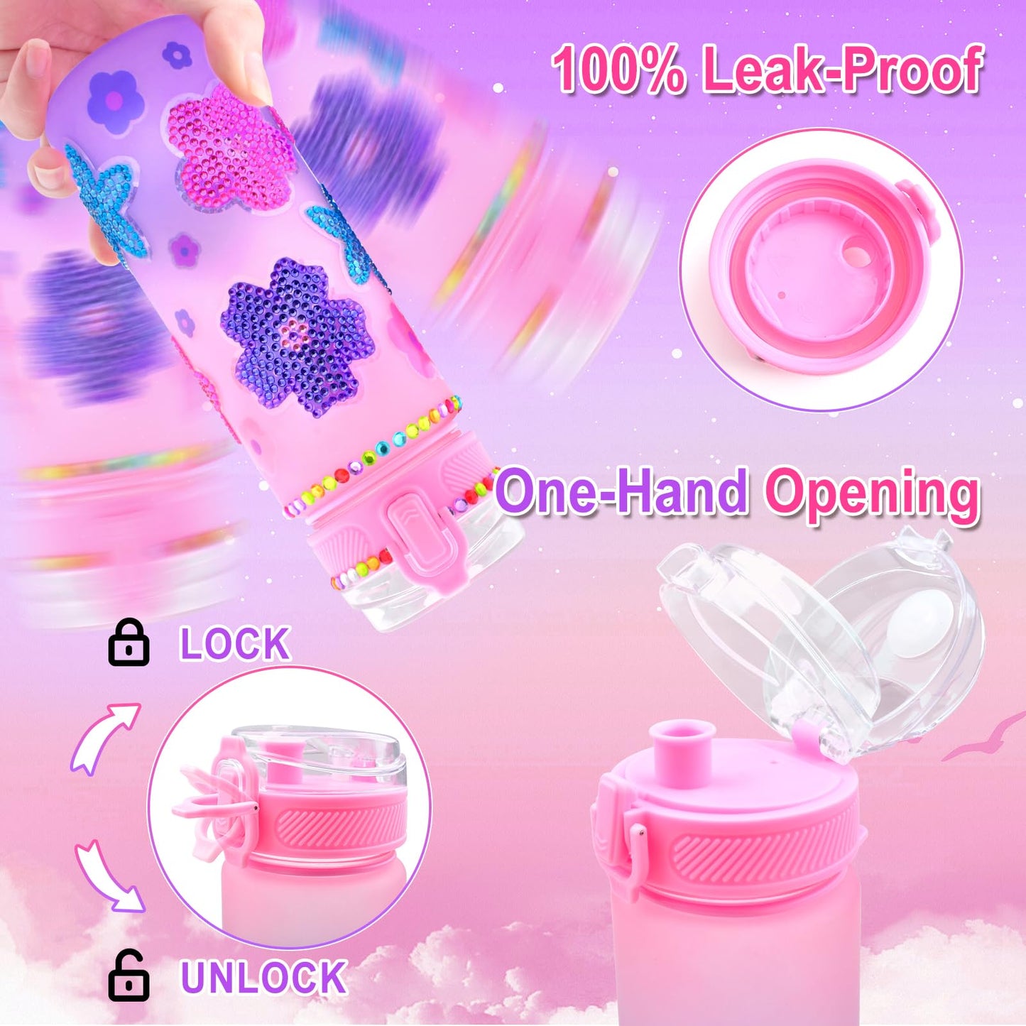ASIOWELY Decorate Your Own Water Bottle Kits for Girls Age 4-12, Flower Diamond Painting Art and Crafts Gift for Boys Age 4-6-8-