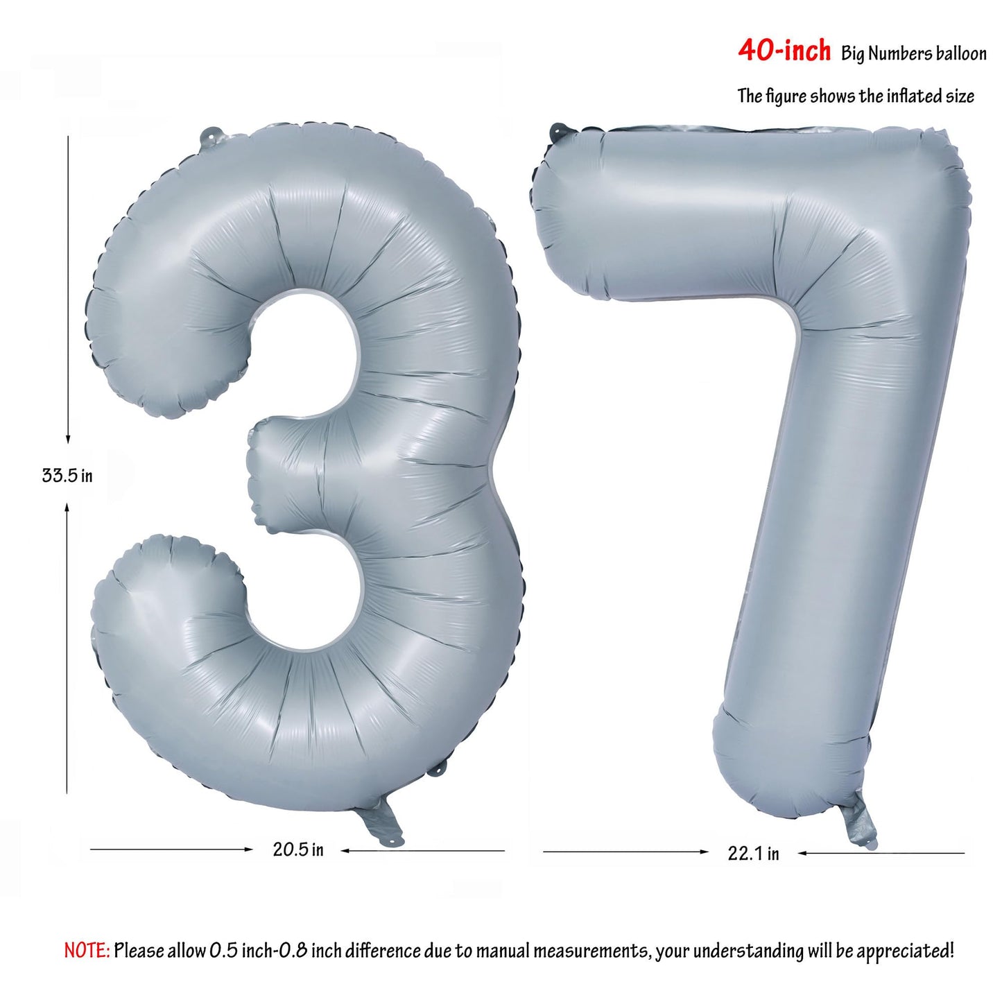 40 In Matte Gray Number Balloons Helium Foil Mylar Balloon Birthday Party Banquet Decoration 37