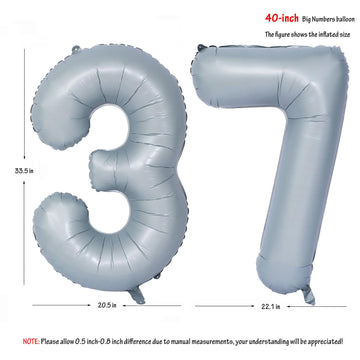 40 In Matte Gray Number Balloons Helium Foil Mylar Balloon Birthday Party Banquet Decoration 37