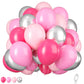 Pink And Silver Balloons, 12 Inch Hot Pink Pastel Pink Latex Balloon Metallic Chrome Silver Helium Balloons For Girls Women Brid