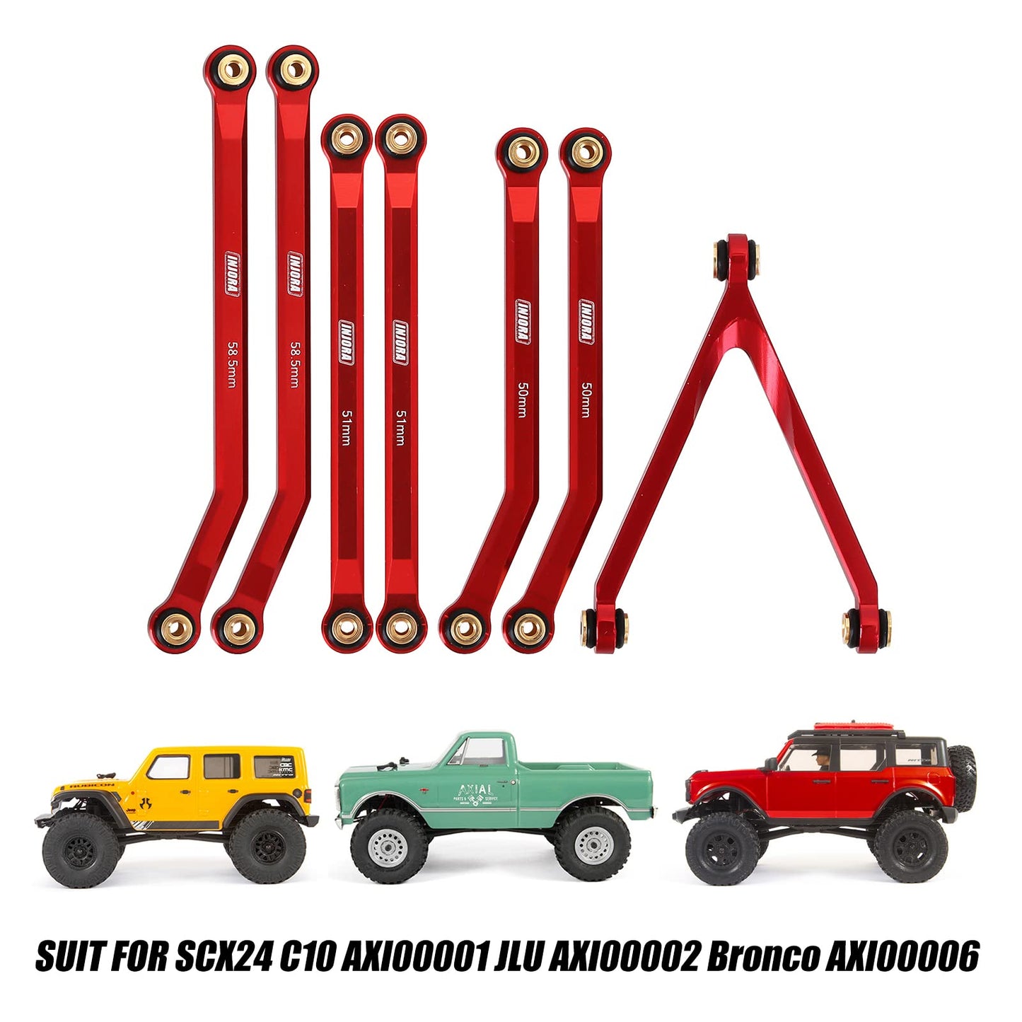 INJORA High Clearance Chassis Links Set for SCX24 Bronco JLU AXI00002 C10 AXI00001 Axial 1/24 RC Crawler Car(Red)