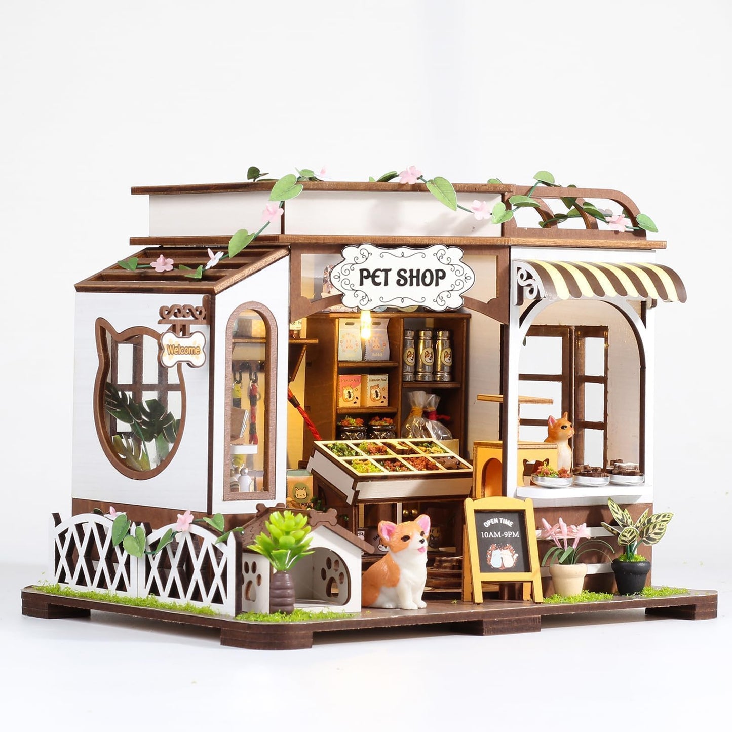 Annisoka Diy Miniature House Kits Pet Shop Diy Dollhouse Kit Mini House Building Kit With Furniture And Light Tiny House Arts An