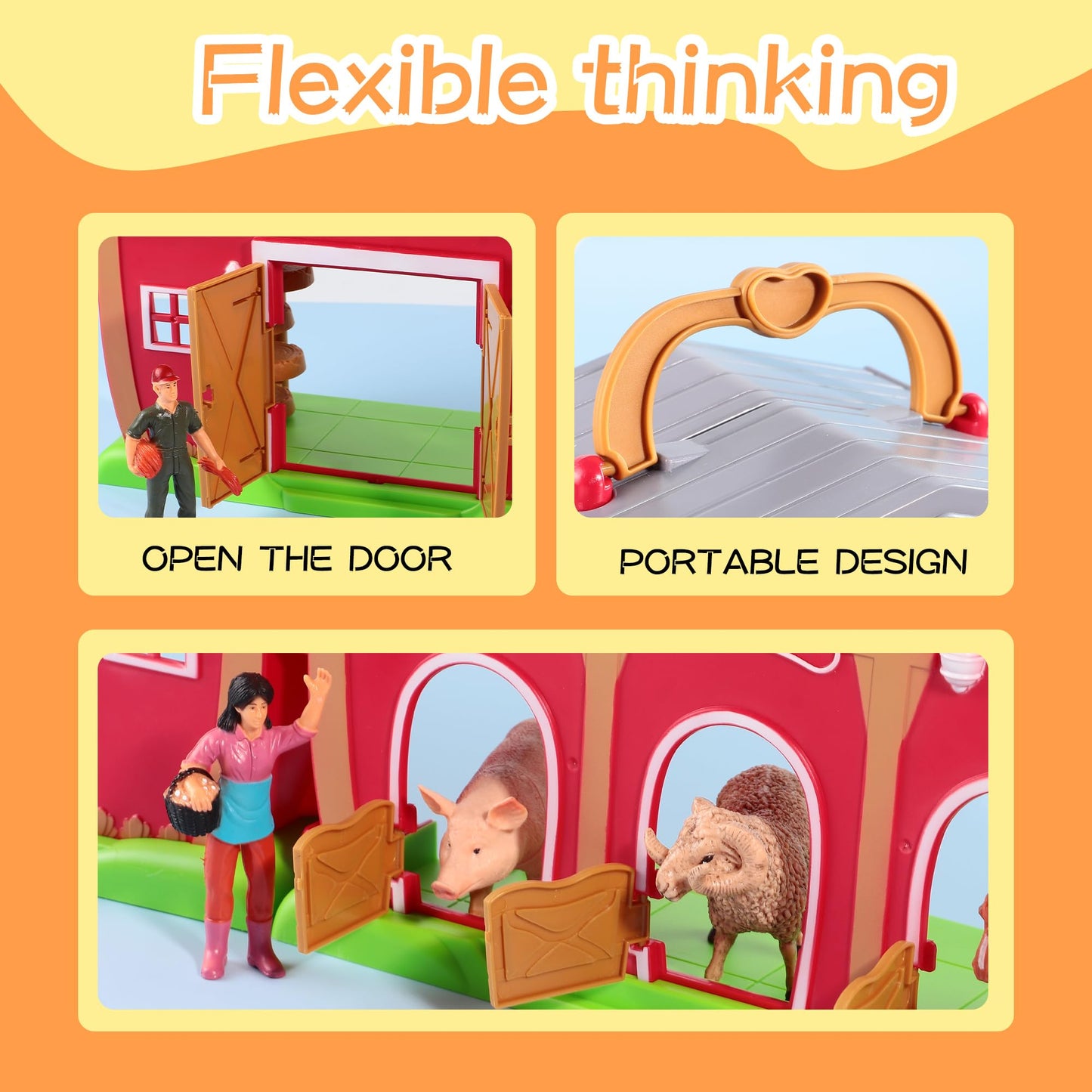 Enaurol Red Barn Farm Animals Toys, 28Pcs Animals Figures And Farm Tractor Playset, Educational Learning Toys For Toddlers And K