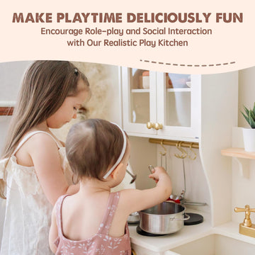 Tiny Land Large White Wooden Play Kitchen Set for Kids with Storage, Features & Gifts for Ages 3+