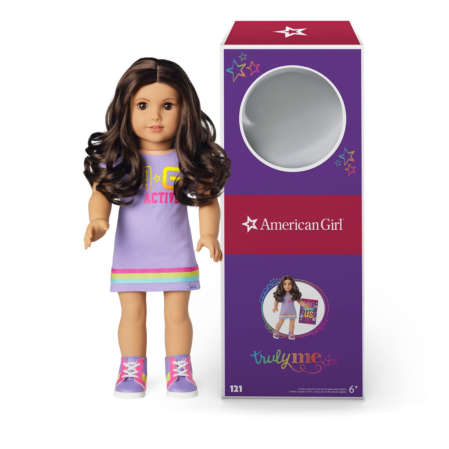 American Girl Truly Me 18-Inch Doll #121 With Brown Eyes, Dark-Brown Hair, Lt-To-Med Skin, T-Shirt Dress, For Ages 6+
