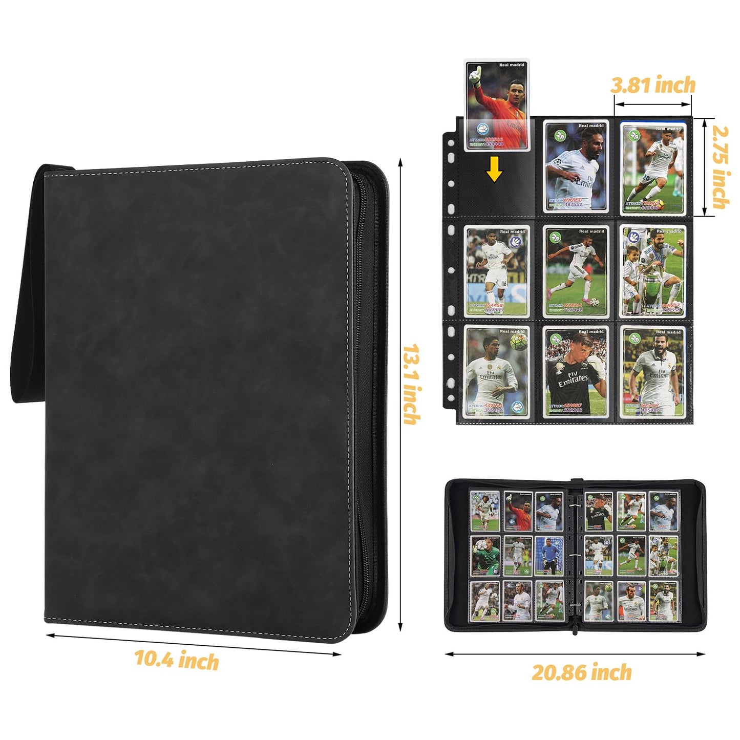 GERMUN Trading Card Binder  enhanced 9 Pocket Card Binder  720 Double Sided Pocket PU Collection Binder  Collector Album  Card Holder for MTG  TCG  Sports Cards (Marble Black)