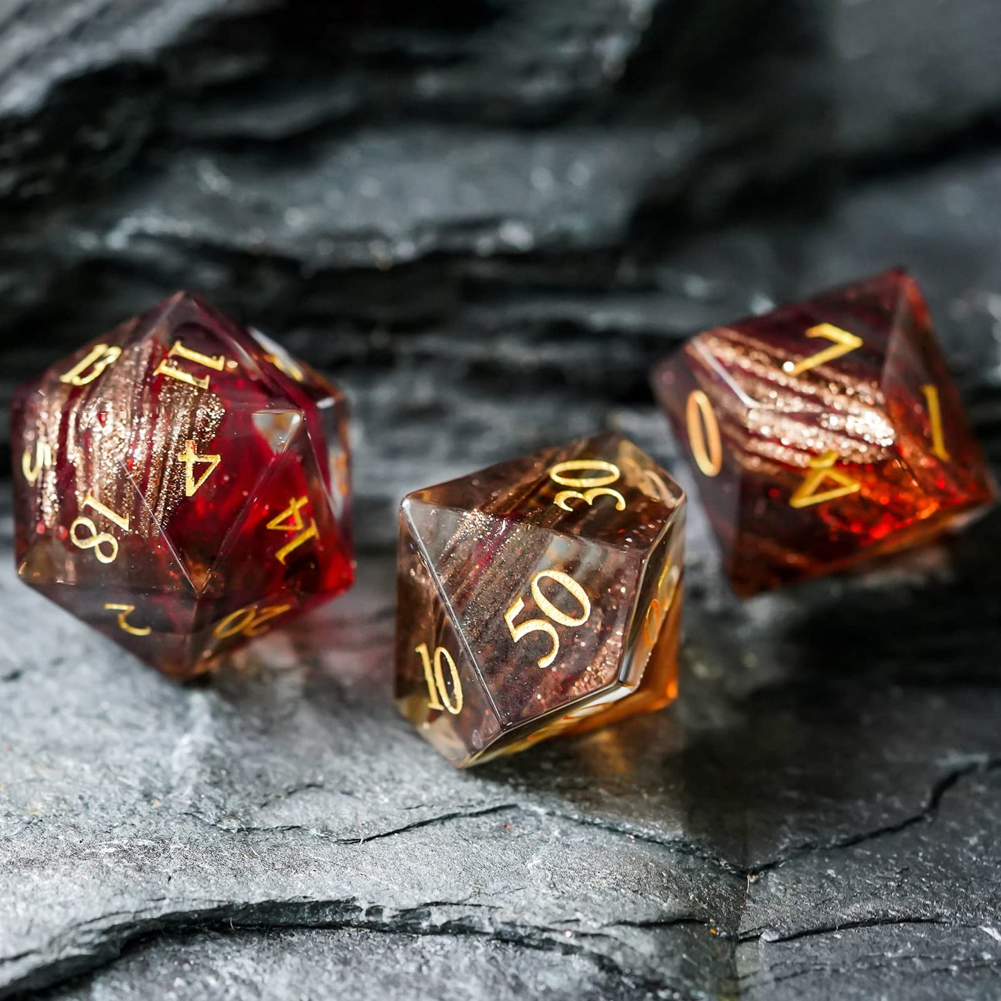 Udixi Red Hair Glass Dnd Dice Set 7Pcs Glass Dice Set With Gift Box For Dungeons And Dragon D&D Tabletop Game