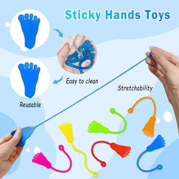 48Pcs Sticky Hands Bulk Kids Party Favors Foot Shape Stretchy Sticky Hand Fidget Toys Kids Easter Basket Stuffers Birthday Goodie Bag Stuffers Treasure Box Toys For Classroom Prizes Party Supplies