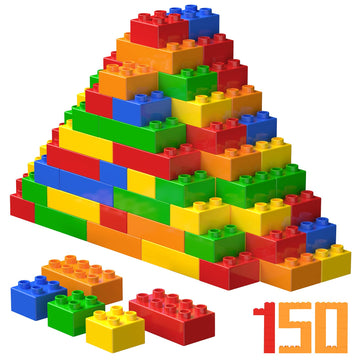 Wyswyg Large Classic Brick Set, 150 Pieces Bricks In 5 Colors, Compatible With Duplo And Top Brands Building Block - Ideal For C