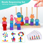 Montessori Bead Sequencing Toy Set, Wooden Stacking Blocks & Lacing Beads & Matching Shape Colors Stacker, Montessori Toys for 2