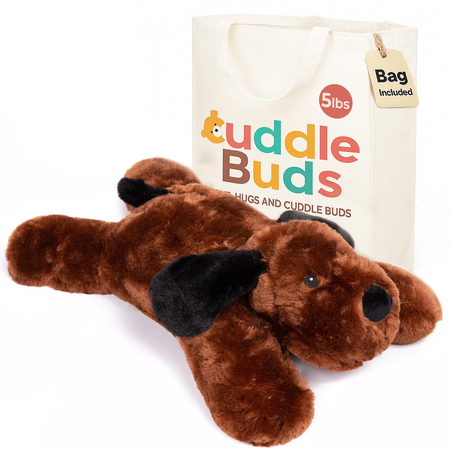 Cuddle Buds Weighted Dog Stuffed Animal - 20" Plush, 5lbs, Soft Polyester, Ideal for Sensory Needs, Model CB-WD01, Dog Color