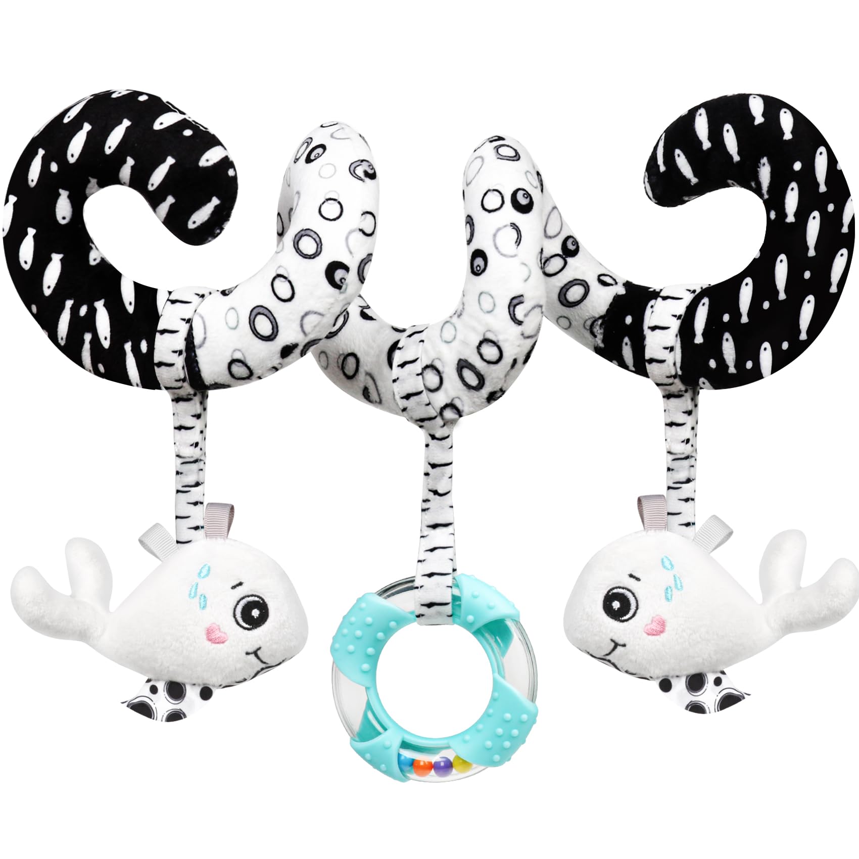 Gkdoms Baby Spiral Hanging Stroller And Car Seat Toys Black And White High Contrast Sensory Toy Newborn Plush Activity Toys Party Favors Quality Gifts For Baby Shower Easter Basket Stuffers -Whale
