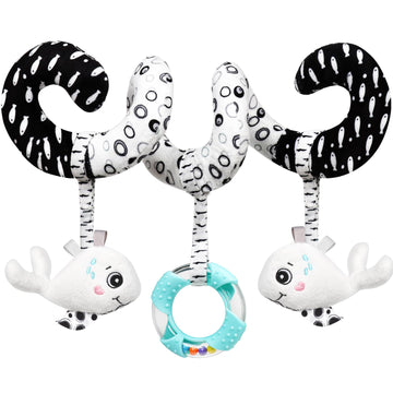 Gkdoms Baby Spiral Hanging Stroller And Car Seat Toys Black And White High Contrast Sensory Toy Newborn Plush Activity Toys Party Favors Quality Gifts For Baby Shower Easter Basket Stuffers -Whale
