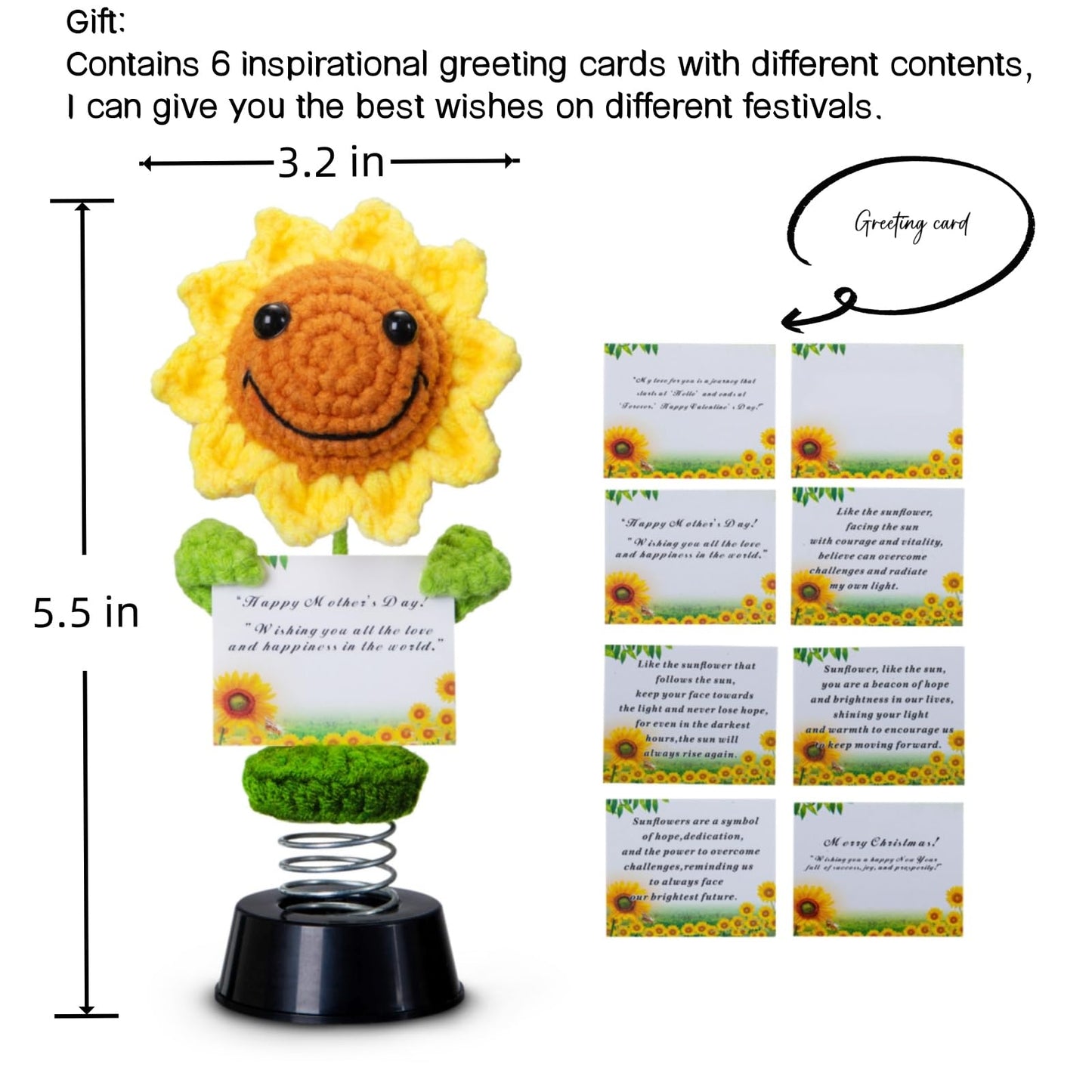 Levvohd Handmade Emotional Support Sunflower Gifts For Women, With Positive Affirmations Cards College Student Inspirational Gif